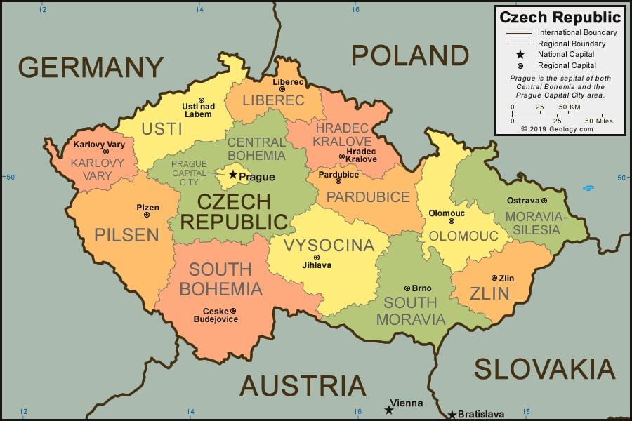 praha mapě země