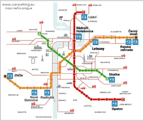 praha park and ride mapě