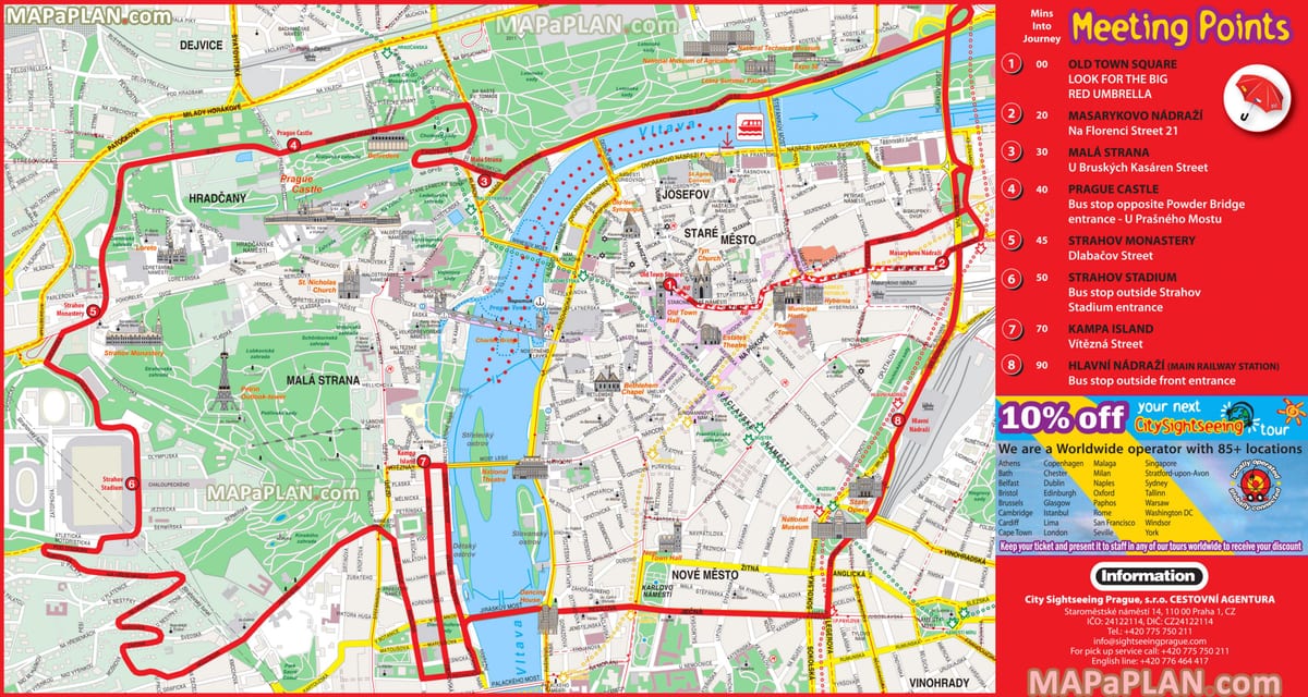 pražský hop on-hop off bus mapa
