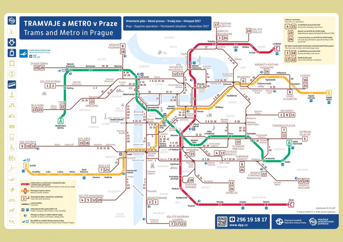 pražské tramvaje a metro mapa