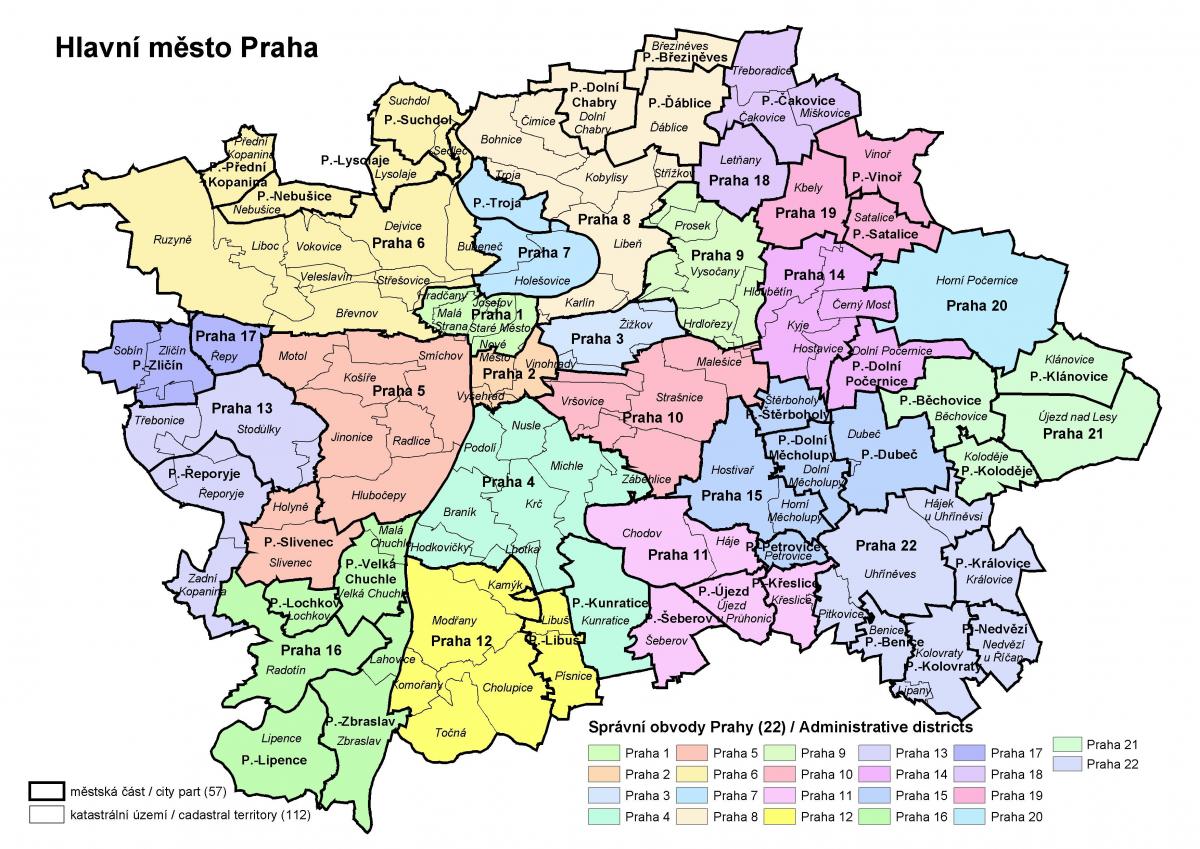 praha, mapa města, okresy